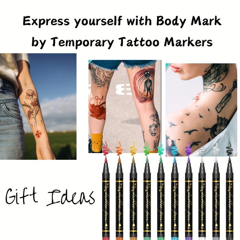 10 PCs Temporary Tattoo Pen +39 One Template Set, DIY Temporary Tattoo Pen, Lasting Color, Create the Body Art You Have Always Wanted, Suitable for Special Occasions, Parties, Festivals, Sports Events, Halloween, Etc, improve Your Style Perfectly