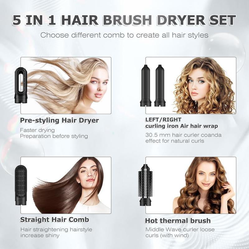 5 in 1 Multi Hair Dryer Styler  High-Speed Negative Ionic Brush for Curling, Volumizing, Straightening, Waves - Professional Salon Tool-Curlers & Straighteners multi hair