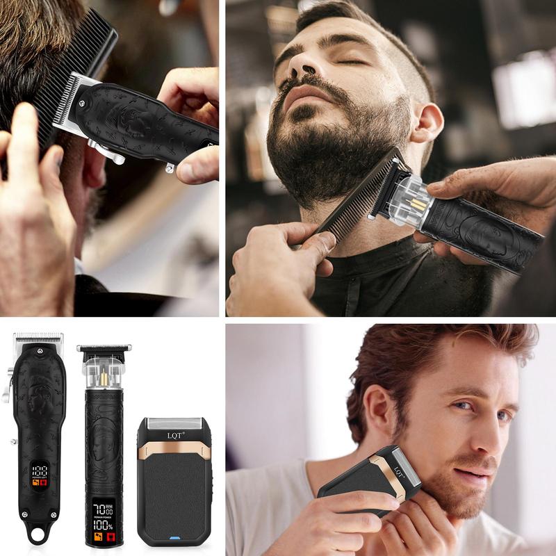 Professional LCD Display Hair Clipper & Razor Set, 1 Set Rechargeable Hair Trimmer with Limited Comb & Charging Cable & Cleaning Brush, Barber Clippers, Hair Cutting Machines Great Gifts for Men, Barber Kit