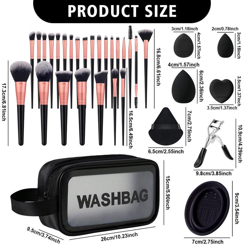 Professional Makeup Tool Set, 46pcs set Makeup Brush & Sponge & Finger Powder Puff & Brush Cleaning Bowl & Makeup Bag & Eyelash Curler, Makeup Accessories