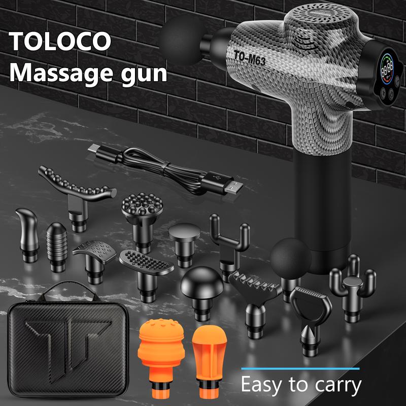 TOLOCO Massage Gun, Muscle Massager Compact Deep Tissue Treatment, Portable Carry Case and 12 Adjustable Heads Best Gift for Around People, USB Plug