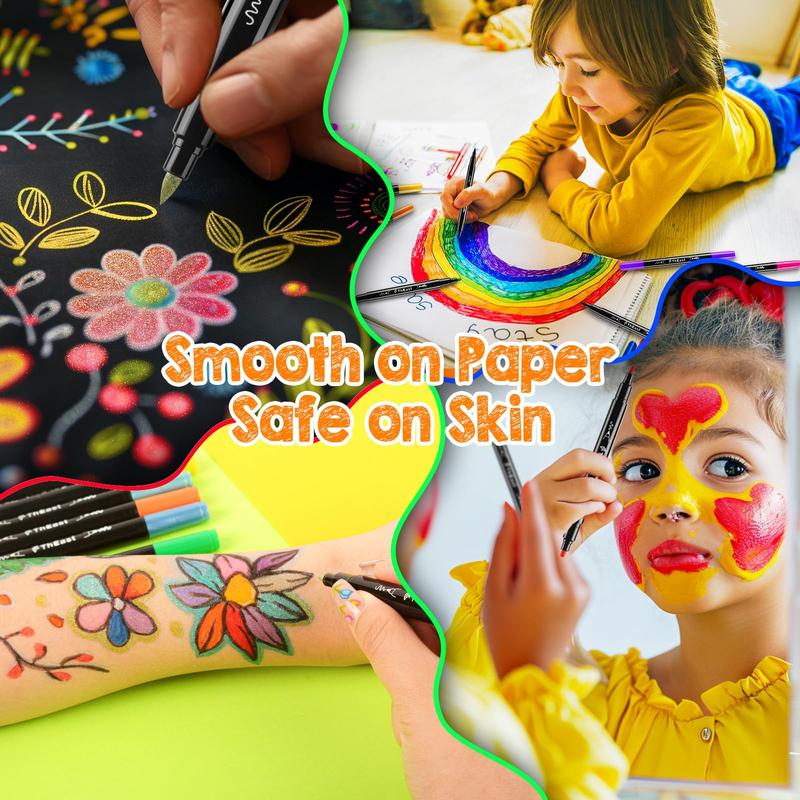 15 Colors Face  Markers, Dual Tip Temporary Tattoo Pens for Skin, Washable Face Body Painting Kit for Kids, Cosplay Makeup Party Favors Kids Stocking Stuffers