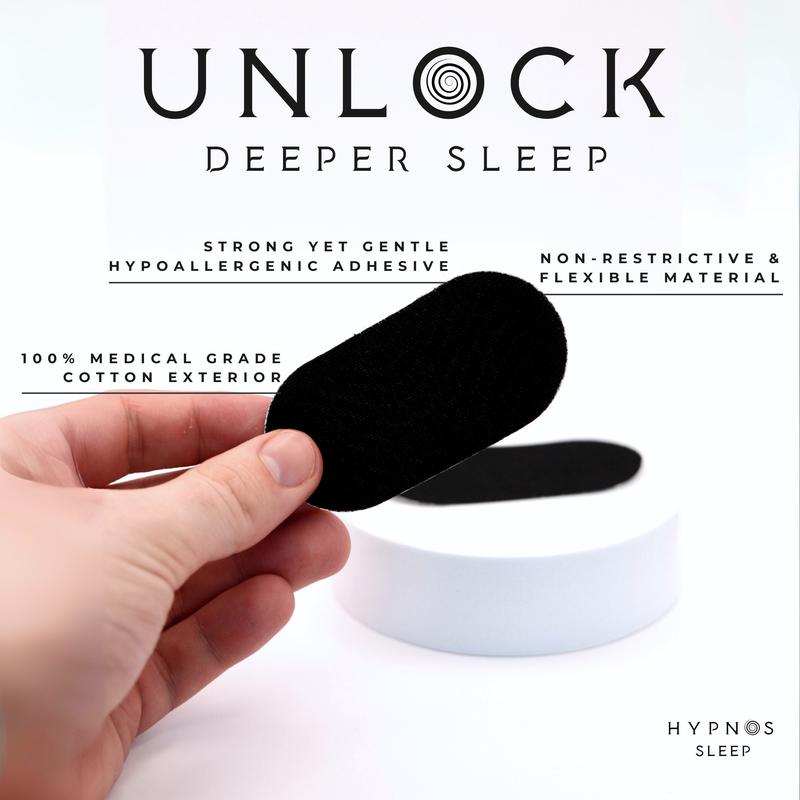 Hypnos Black Mouth Tape - Hypnos Sleep | For Nasal Breathing & Better Sleep | Sticks On Beard | 30 Pack Tape One Month Supply | Money Back Guarantee | Bye Bye Snoring