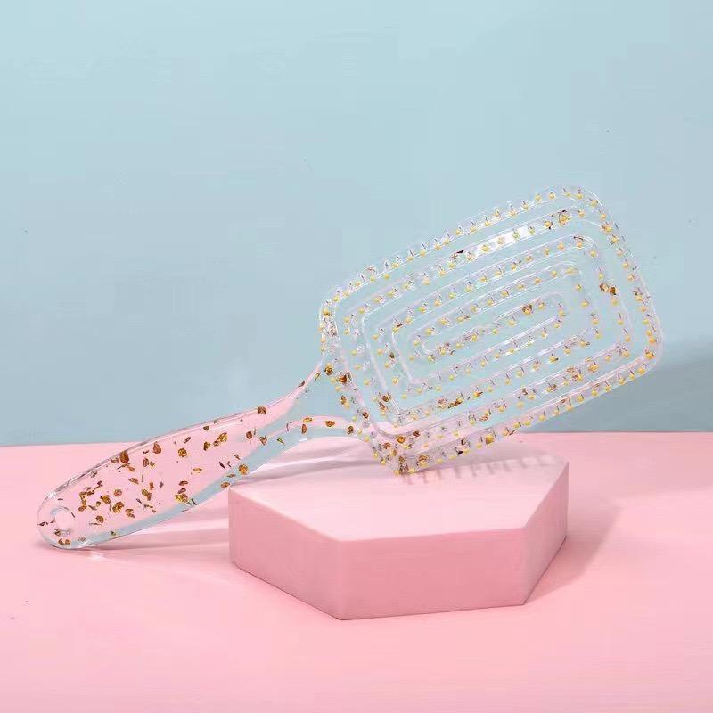 Clear Glitter Hollow-out Hair Detangling Brush, Detangle Hair Brush Wet Hair Brush Dry Hair Brush, Curved Vented Anti Frizz Hair Brush Hair Massage Comb