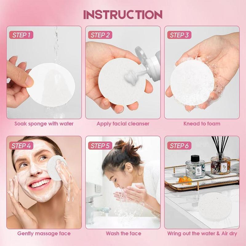 Compressed Facial Sponge, 100pcs set Round Face Cleansing Pads, Natural Cellulose Cosmetic Sponges for Facial Cleansing, Exfoliating, Makeup Removal