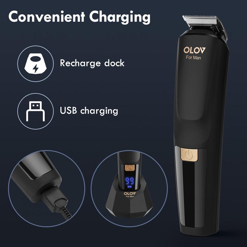 OLOV Beard Hair Trimmer for Men -Christmas Gifts- All-in-One Mens Grooming Kit with Trimmer for Beard, Nose, face, Cordless Hair Clippers Electric Razor, Black