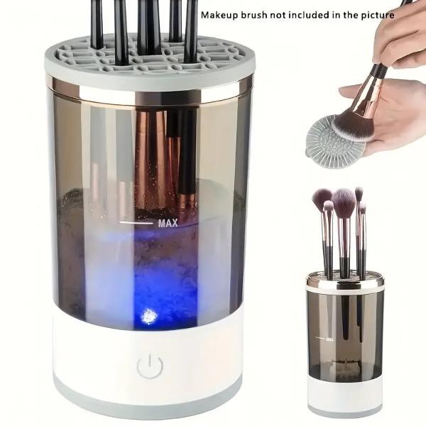 Electric Makeup Brush Cleaner Machine, Portable USB Rechargeable, Quick Drying, Universal Rubber Collars, For All Size Brushes, Home And Travel Use, for Makeup Lovers & Professionals, Deep Cleaning with No Dead Spots