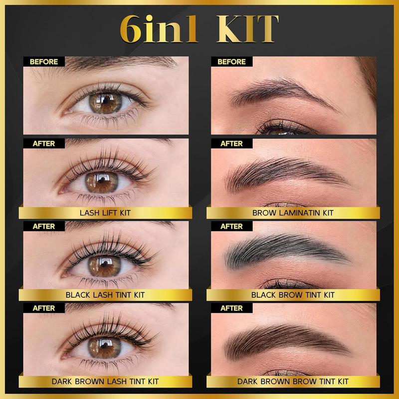 Upgraded Lash Lift & Brow Lamination Kit 6 In 1, Lash Lift Kit & Brow Lamination Kit with Double Black Brown, Curling Perming & Voluminous Lashes with Complete Tools, Salon & Home Use, Lasts 6-8 Weeks