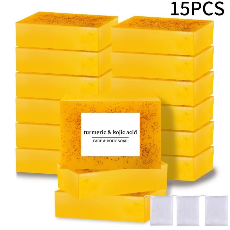 Turmeric & Kojic Acid Brightening Soap, 15pcs set Natural Handmade Face & Body Soap Bar, Gentle Cleanser Soap for Men, Women All Skin Types