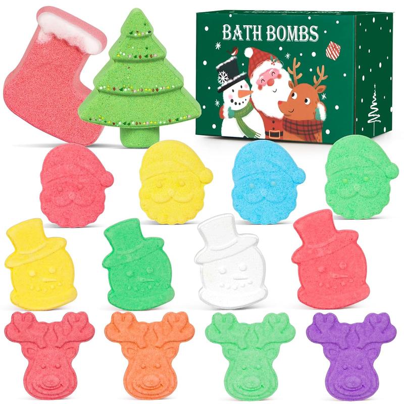 Bath Bombs for Kids, Christmas Bath Bombs for Women Girls Boys Toddler, 14 Packs Mini Bath Bombs Gift Set, Bubble Bath Fizzies Ball with Christmas, Tree Santa Claus, Snow Man, Reindeer and Stockings Body Care Skin Repair