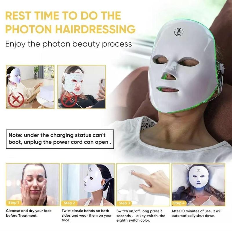 Portable USB Charging 7 Color Light Facial Mask, 1 Count Touch Screen Skin Care Device, Multi-function Beauty Machine