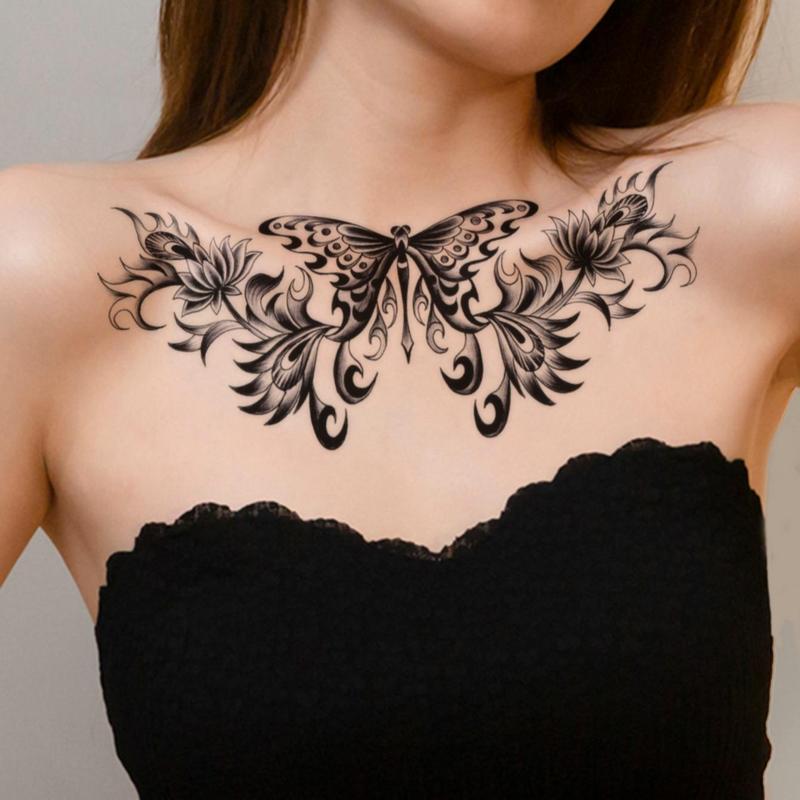 Butterfly Pattern Temporary Tattoo Sticker, 1 Count Floral Pattern Body Art Sticker, Body Art Decoration for Women & Girls