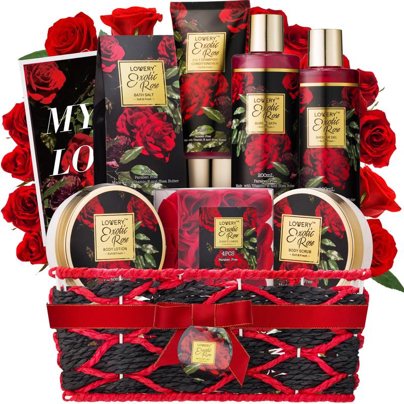 Exotic Rose Spa Gift Basket - 13pc Self Care Set