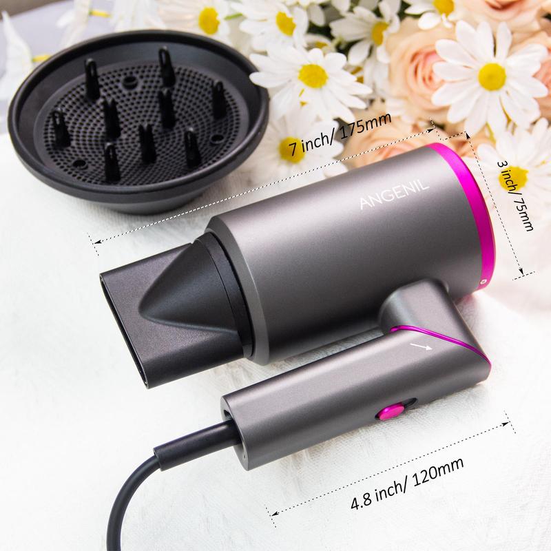 Professional Ionic Hair Dryer, 1 Box Fast Drying Low Noise Blow Dryer with Concentrator Nozzle & Diffuser Attachments for Home Salon Travel