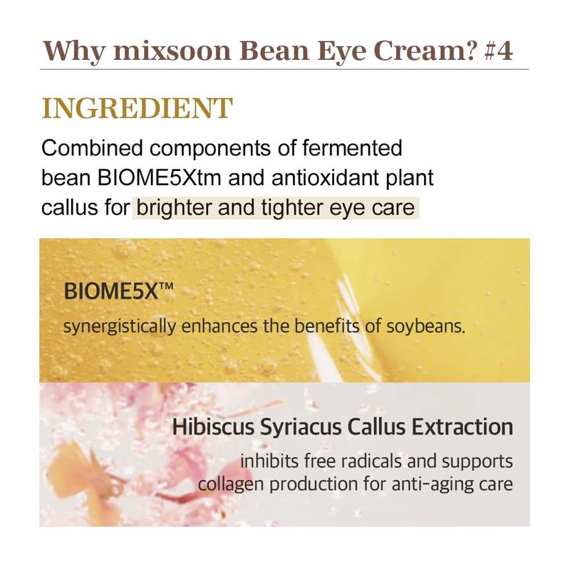 [mixsoon Official Shop] Bean Eye Cream (0.67 fl oz   20ml) - Brightening, Anti-Aging, Skin-Firming & Moisturizing for All Skin Types | Korean Skincare