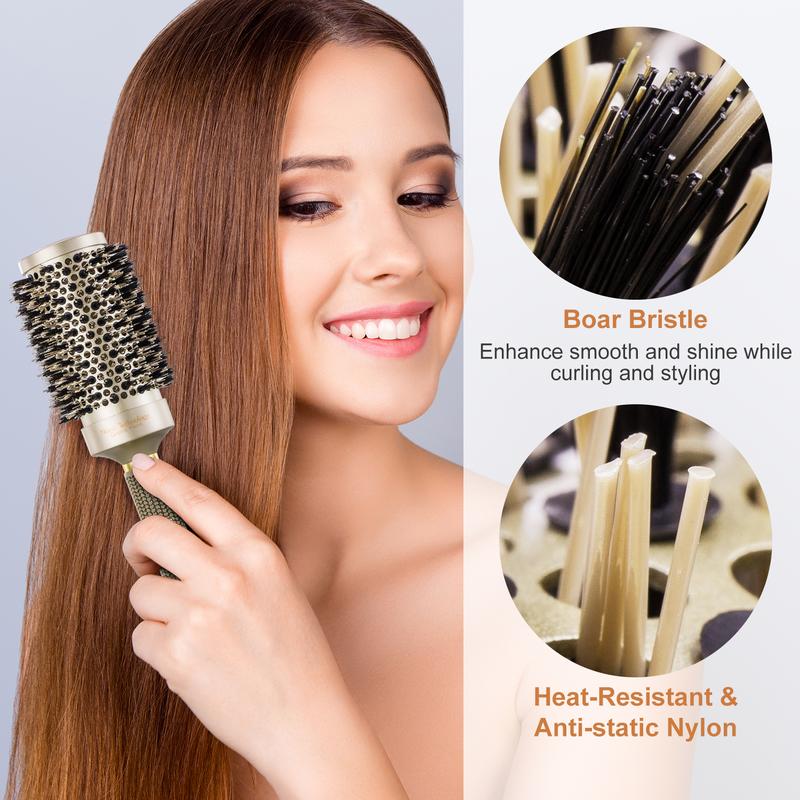 AIMIKE Boar Bristles Round Brush, Nano Thermal Ceramic & Ionic Tech Hair Brush, Enhance Texture for Hair Drying, Styling, Curling and Shine