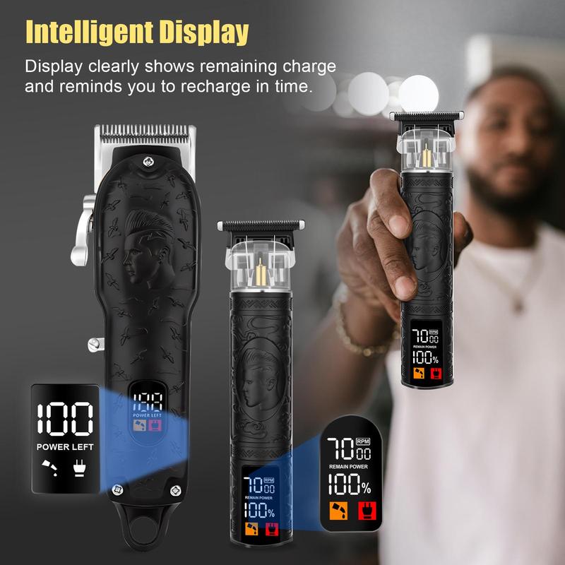 Professional LCD Display Hair Clipper & Razor Set, 1 Set Rechargeable Hair Trimmer with Limited Comb & Charging Cable & Cleaning Brush, Barber Clippers, Hair Cutting Machines Great Gifts for Men, Barber Kit