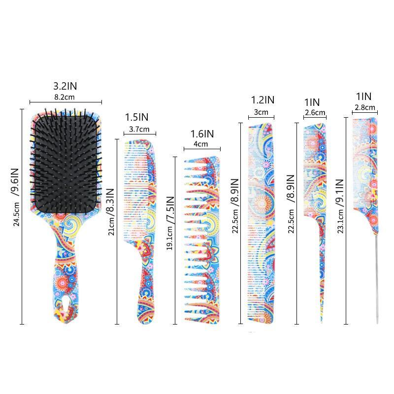 Boho Style Hair Styling Tool Set, 6 Counts Airbag Massage Comb & Needle Tip Tail Comb Set, Professional Hair Styling Tools for Women & Girls