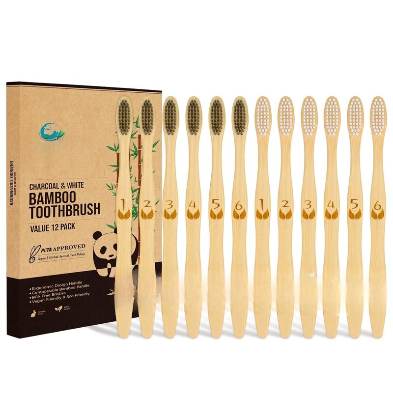 Biodegradable    Charcoal Toothbrushes, FSC Certified and PETA Approved - 12 Count