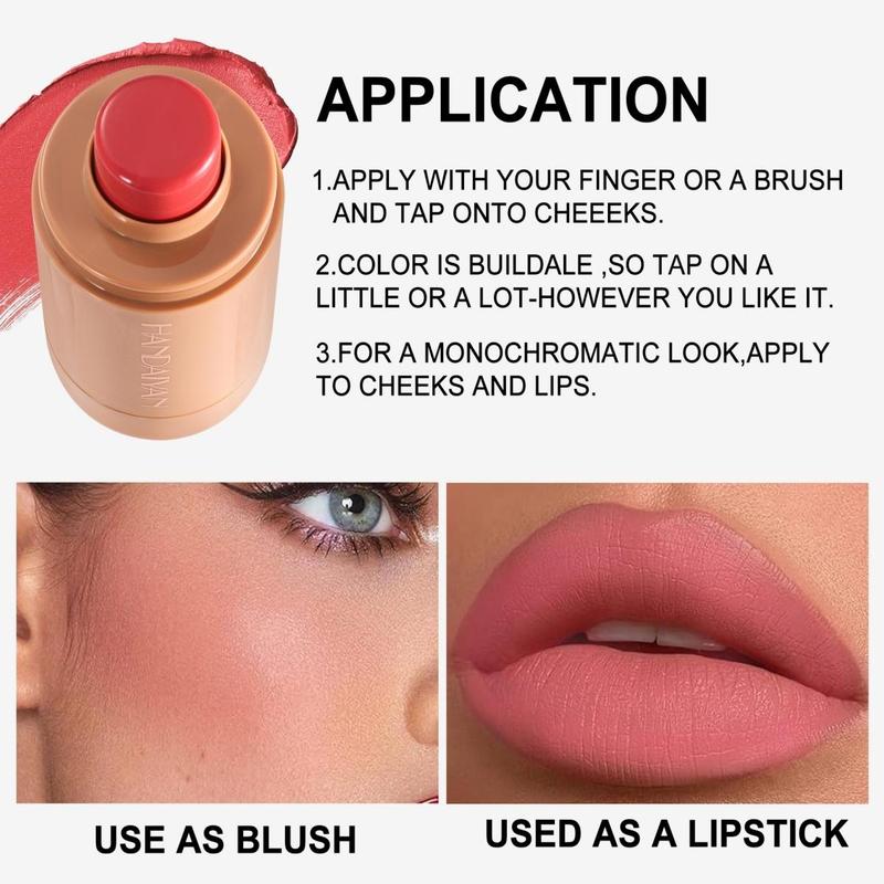 Long Lasting Matte Blush Stick, 1 Box Waterproof Blush for Cheeks & Lips, Portable Blush for Daily & Travel Makeup, Makeup Product for Women & Girls