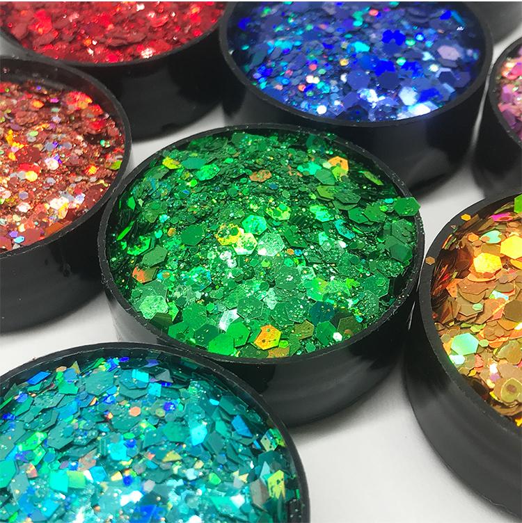 2oz glitter shaker Bright Colorful Holographic Mix Chunky Body Glitter Bulk Wholesale 24 Colors in Shaker Cosmetic Glitter