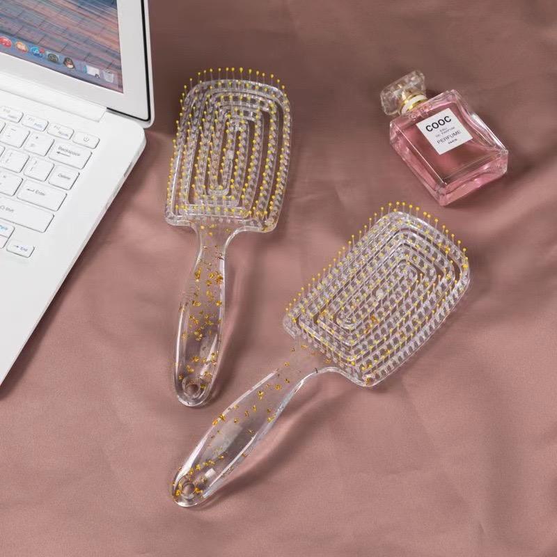 Clear Glitter Hollow-out Hair Detangling Brush, Detangle Hair Brush Wet Hair Brush Dry Hair Brush, Curved Vented Anti Frizz Hair Brush Hair Massage Comb