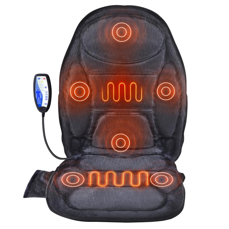 VEVOR Massage Seat Cushion with Heat, 6 Vibration Motors Seat Massage Pad, Vibrating Massage Chair Mat with 5 Mode & 4 Intensities, 2 Heating Pads for Home Office, Fatigue Stress Relief for Back, Hips Durable Therapy