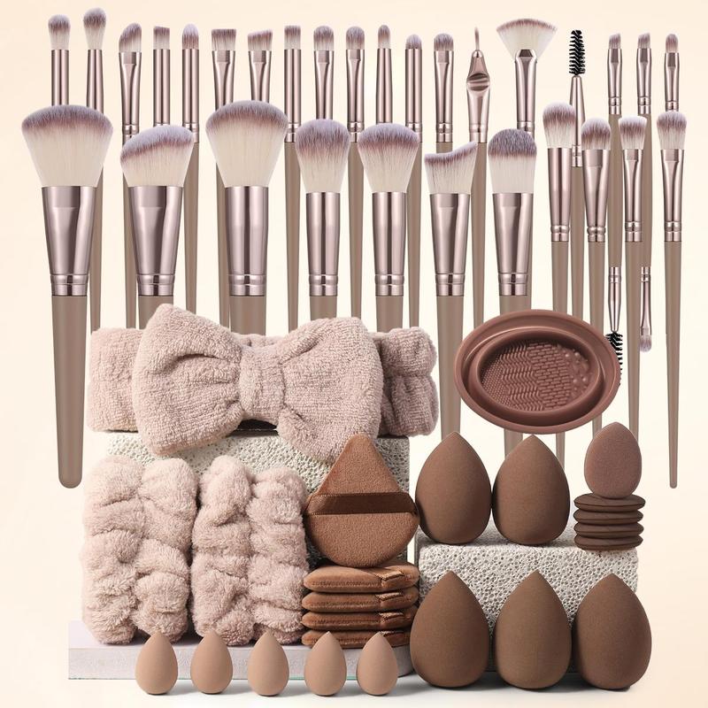 Christmas Professional Makeup Tools Set, 54pcs set Makeup Brush & Sponge & Puff & Headband & Brush Cleaning Bowl Set, Multi-sue Facial Makeup & Cleaning Accessories, Makeup Brushes, Makeup Products for Grunge Makeup Look, Christmas Gift