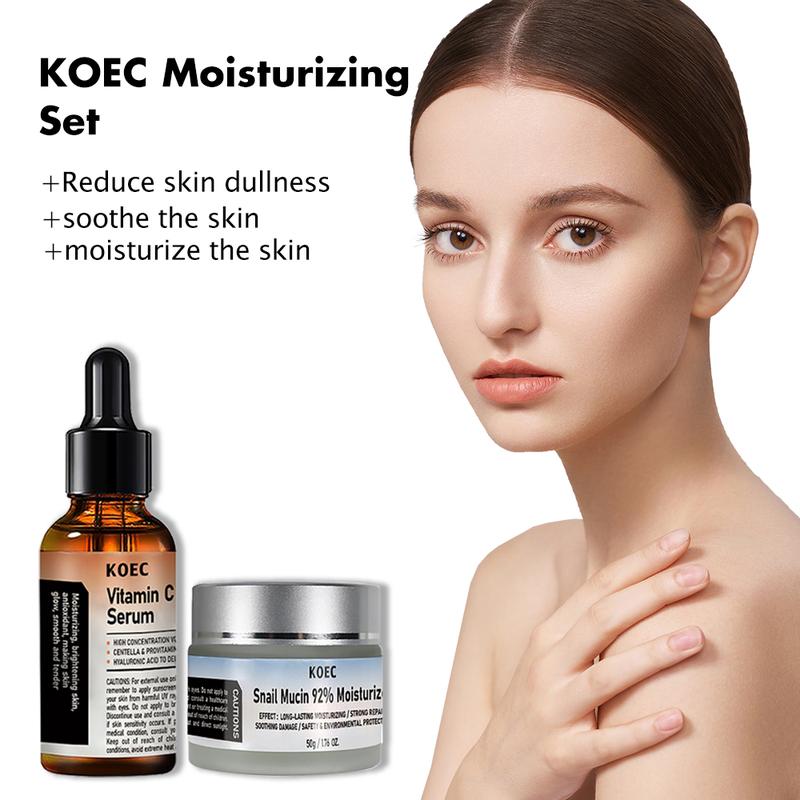 KOEC Vitamin C Facial Serum& SerSnail Mucin  Moisturizer Daily FaceumSkincare Set, Comfortable Skin Repair BLACK FRIDAY Intensive Hydrating Cosmetic Cream