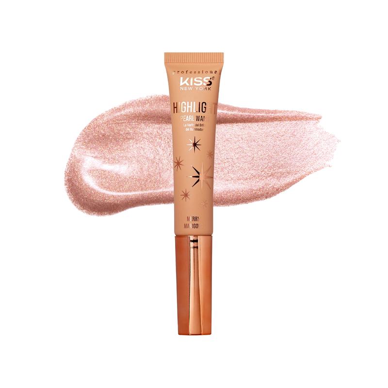 KISS NEW YORK Professional Pearl Highlight Wand, High Shine Shimmer Radiant Skin Liquid Highlighter Sponge Applicator, Shea Oil & Vitamin E for Smooth Hydration Skin