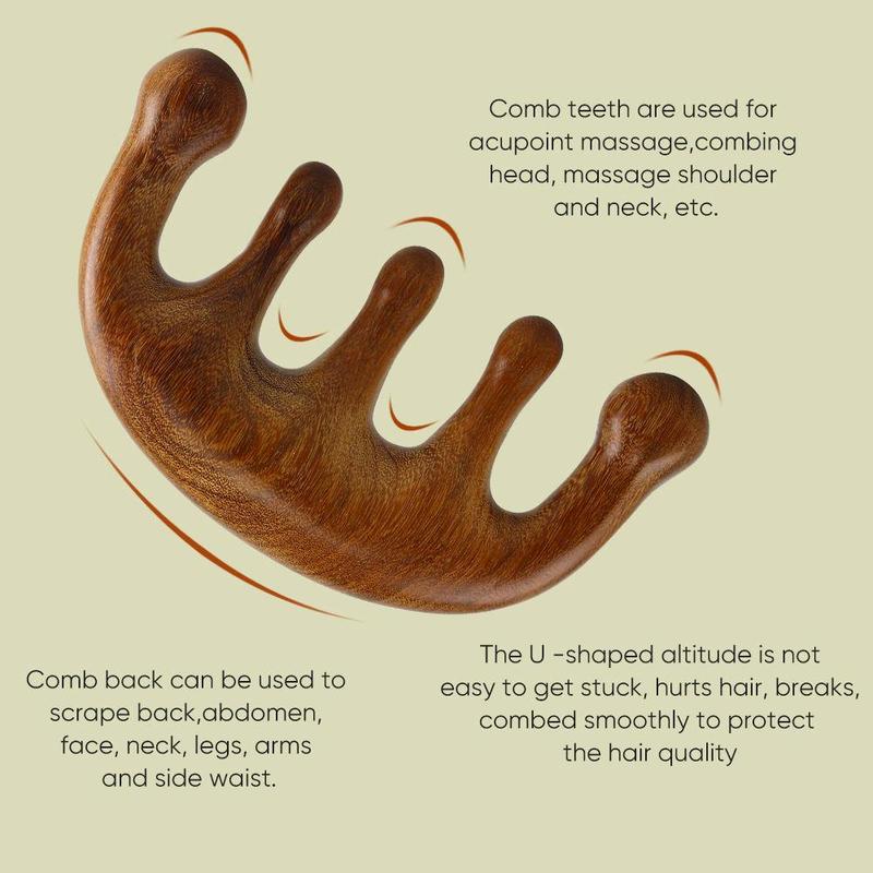 Wooden Head Massager, Manual Head Scalp Massage Tool with Ergonomic Handle Design, Acupoint Massage Tool, Body Care Tool for Home & Travel