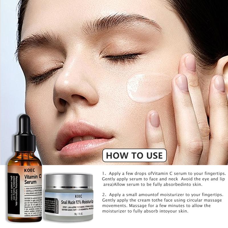 KOEC Vitamin C Facial Serum& SerSnail Mucin  Moisturizer Daily FaceumSkincare Set, Comfortable Skin Repair BLACK FRIDAY Intensive Hydrating Cosmetic Cream