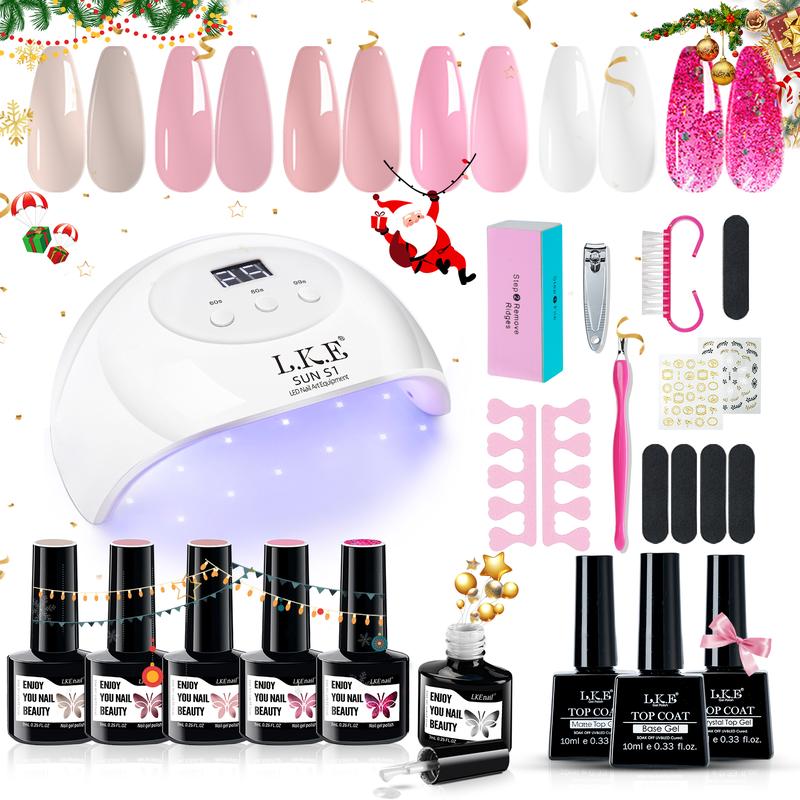 LKEnail Gel Nail Polish Kit with UV Light Starter Kit, 72W UV LED Nail Lamp 6 Colors Nude Pink White Gel Nail Polish Set Gel Base and Matte Glossy Top Coat Nail Gel Polish Soak, Nail Art DIY Manicure Gel Nail Kit Christmas Gifts