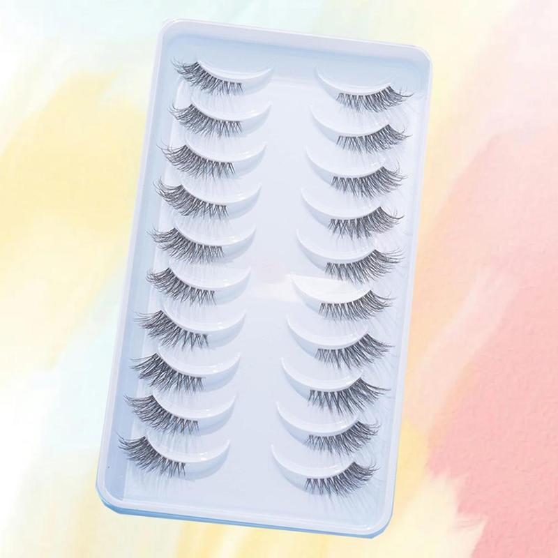 Natural Roll-up Cross-style Transparent Thin Stem False Eyelashes, 10 Pairs Half-eye Segmented Tail Elongated False Eyelashes, 5-11mm For Daily Commuter Dinner Date