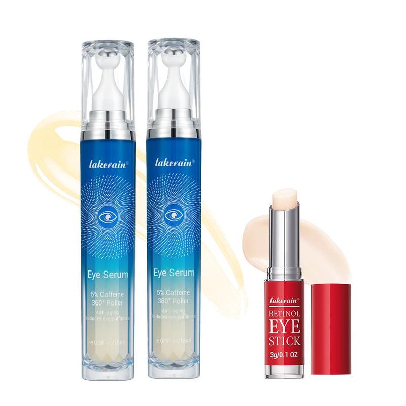 2 Counts Roller Eye Cream Essences & 1 Count Retinol Serum Stick (3 Counts set), Long-lasting Moisturizing Firming Professional Eye Lotion Sticks, Beauty & Personal Care Products, Skincare Tools