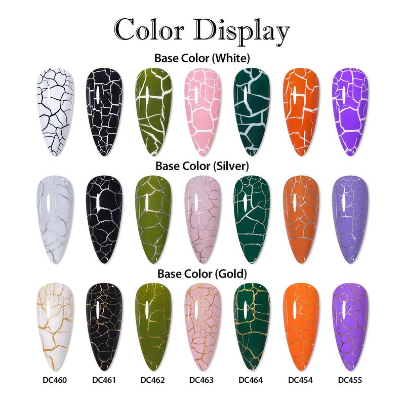 Crackle Gel Nail Polish Set, 12pcs set Quickly Dry Cracking Nail Lacquer, Multi-color Base Gel Crackle Effect, Long-lasting Salon Quality