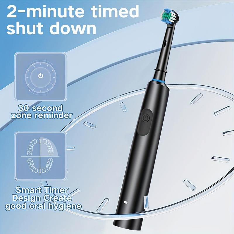 Electric Toothbrush Set, 1 Box Rechargeable Rotating Toothbrush & Replacement Brush Heads, Portable Oral Care Tool for Home & Travel, Christmas Gift