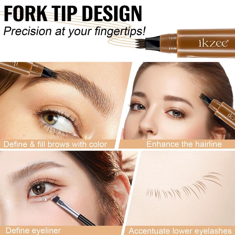 4 Fork Tip Eyebrow Pencil, 1 Count Long Lasting Eyebrow Pen with 1 Count Brush, Double-ended Eyebrow Brush, Eye Makeup Tool for Women & Girls, Christmas Gift