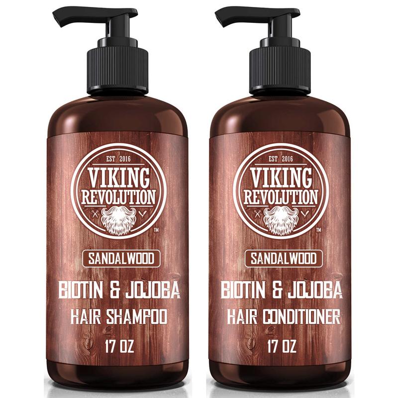 Viking Revolution - Men Shampoo and Conditioner Set with Biotin and Jojoba Oil - Natural Hair Shampoo - Sandalwood, 17 Oz