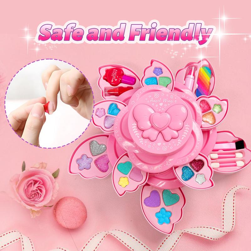 Pink Petal-Shaped Makeup Box for children aged 3, 4, 5, 6 + Children's Makeup Tools