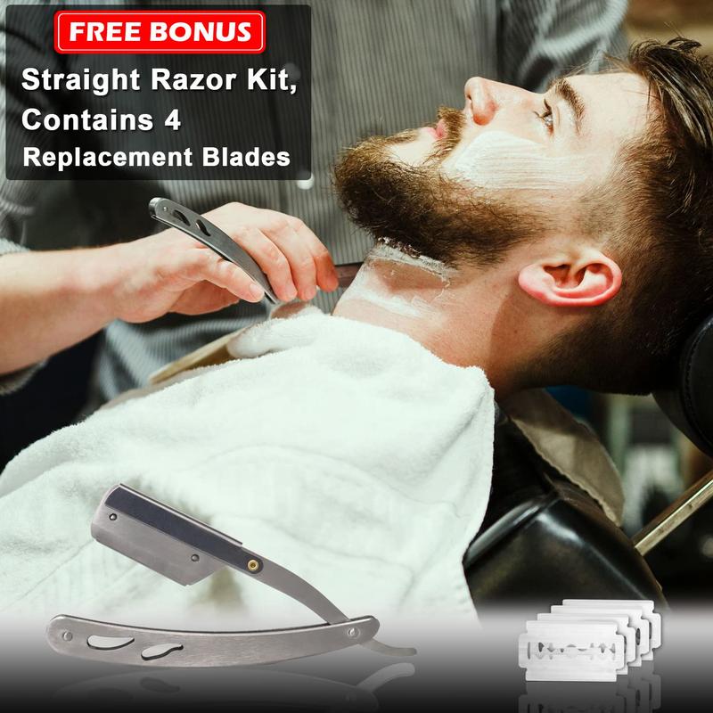 Indulge in the Luxury of the Gorgeous Premium Straight Razor Shaving Kit! This Stunning Kit is Packed with All the Essentials for a Classic Shaving Experience. It Boasts 2 Packs of Rich Shaving Soap, a Sleek Straight Edge Razor, Luxurious Shaving Cream