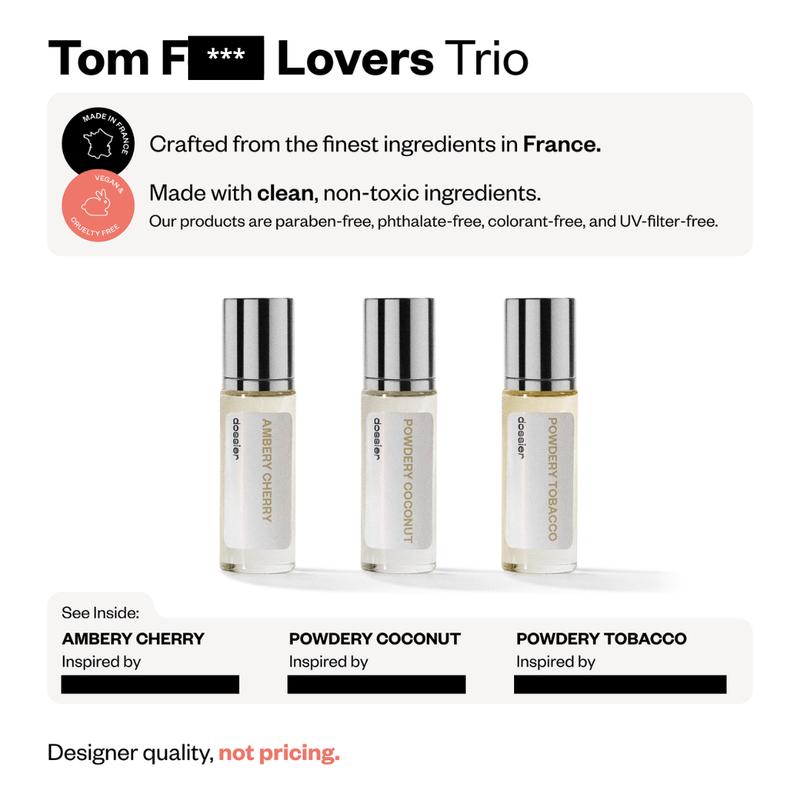 Tom F. Lovers Trio, Dossier, Eau de Parfum, 3x11ml, Ambery Cherry, Powdery Coconut, Powdery Tobaco