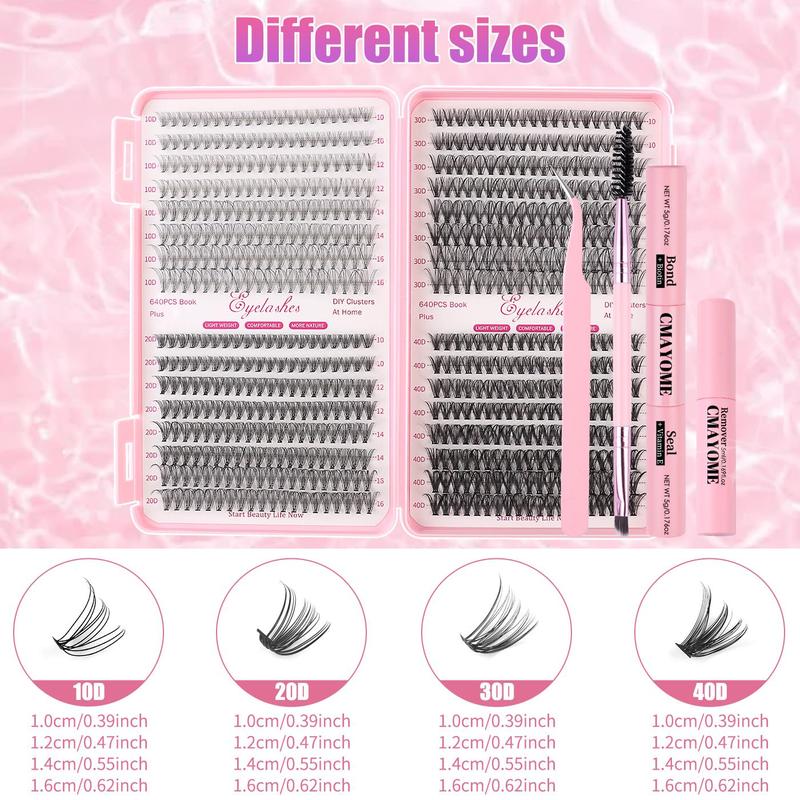 Natural Look Eyelash Extensions Kit, 640pcs Mixed Length Individual False Eyelashes, Self Grafting Curl Eyelashes, Eye Makeup Enhancement Tool for Women