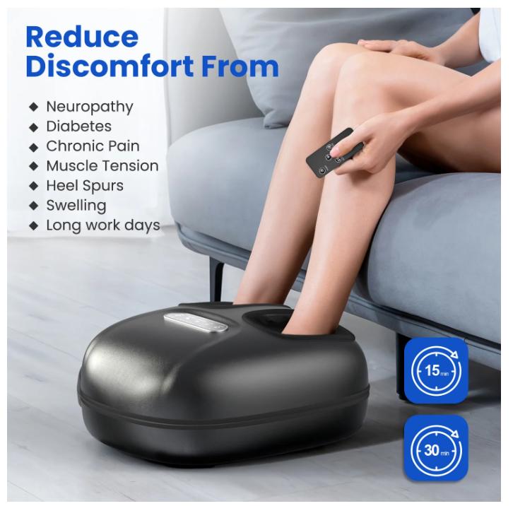 Shiatsu Foot Massager with Heat for Tired Foot Blood Circulation up to size 11, Black,Gift