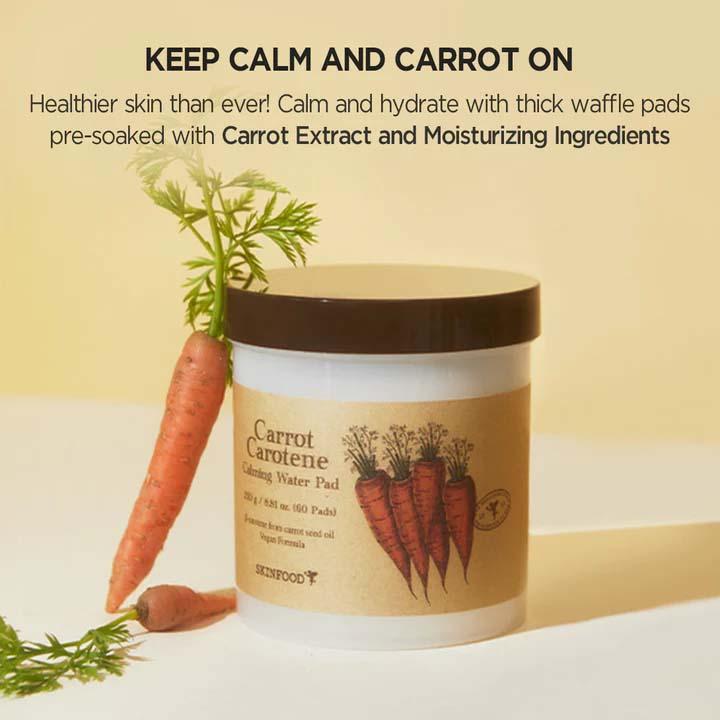 [Skinfood] Carrot Carotene Calming Water Pad (60ea), Redness Relief Soothing Facial Toner Pads for Sensitive Skin,