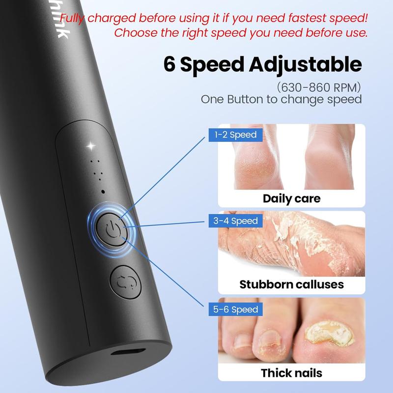 Electric Callus Remover for Feet, Electric Foot File Nail Grinder 2 in 1,Rechargeable Professional Foot Sander Pedicure Tool for Feet Dry Dead Skin with Sandpaper Disk, 6 Speed Adjustable