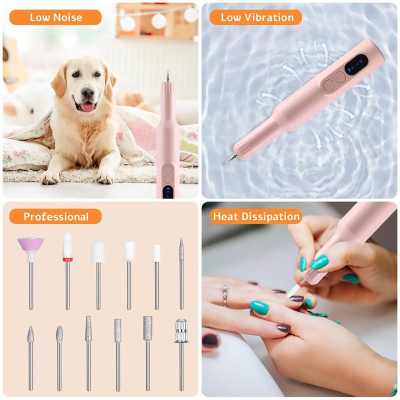 Electric Nail Art & Nails Care Nail Drill Kit, Adjustable Rechargeable LED Nail Drill Machine for Home & Salon Use, Summer Gift, Manicure Accessories