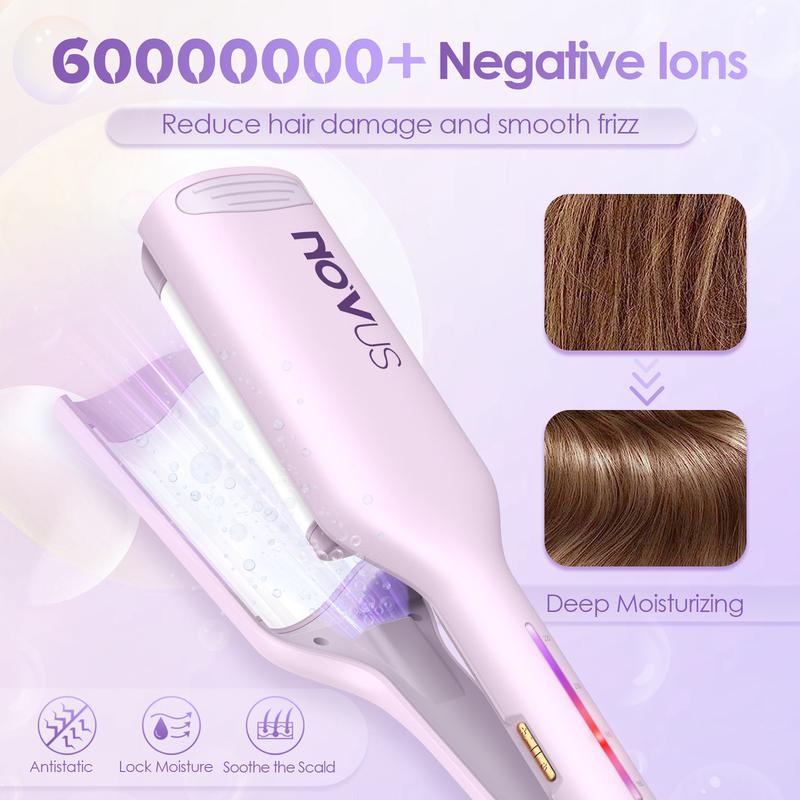 NOVUS Wave Curling Iron, 2 Barrel Ionic 1.4 inch Fast Heating 4 Temp Ceramic Hair Waver - Anti-Scald Hair Crimper - Comfort hairwaver Adjustable Color