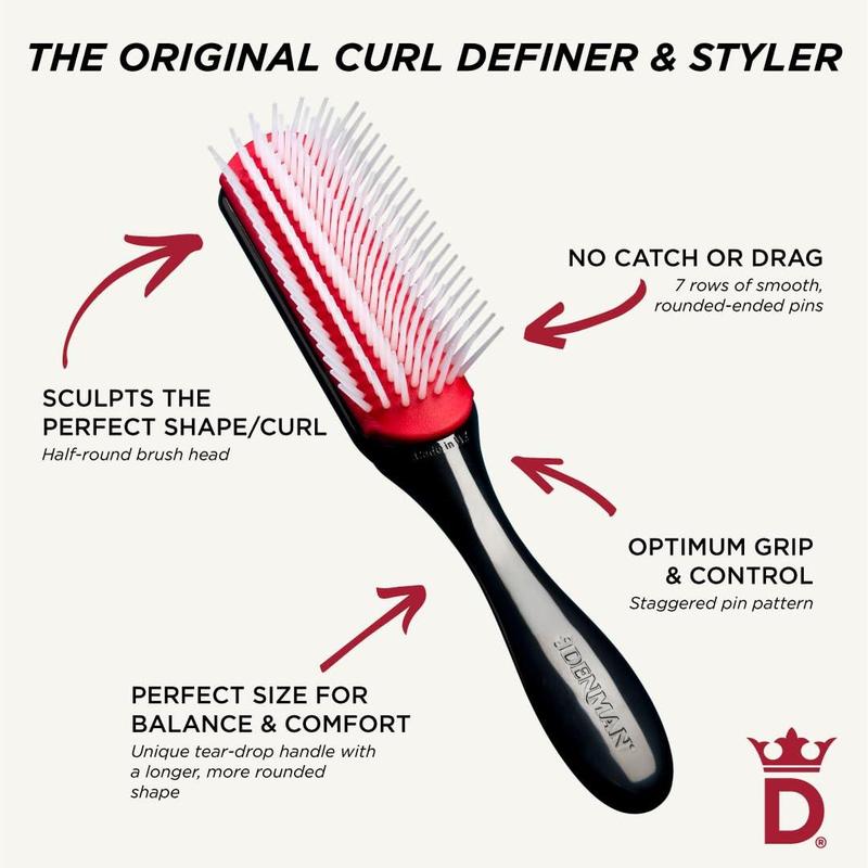 Curly hair brush D3, 7 row styling brush for detangling, separating, shaping and defining curls - Haircare Heatless Hairbrush Handle Smoothing