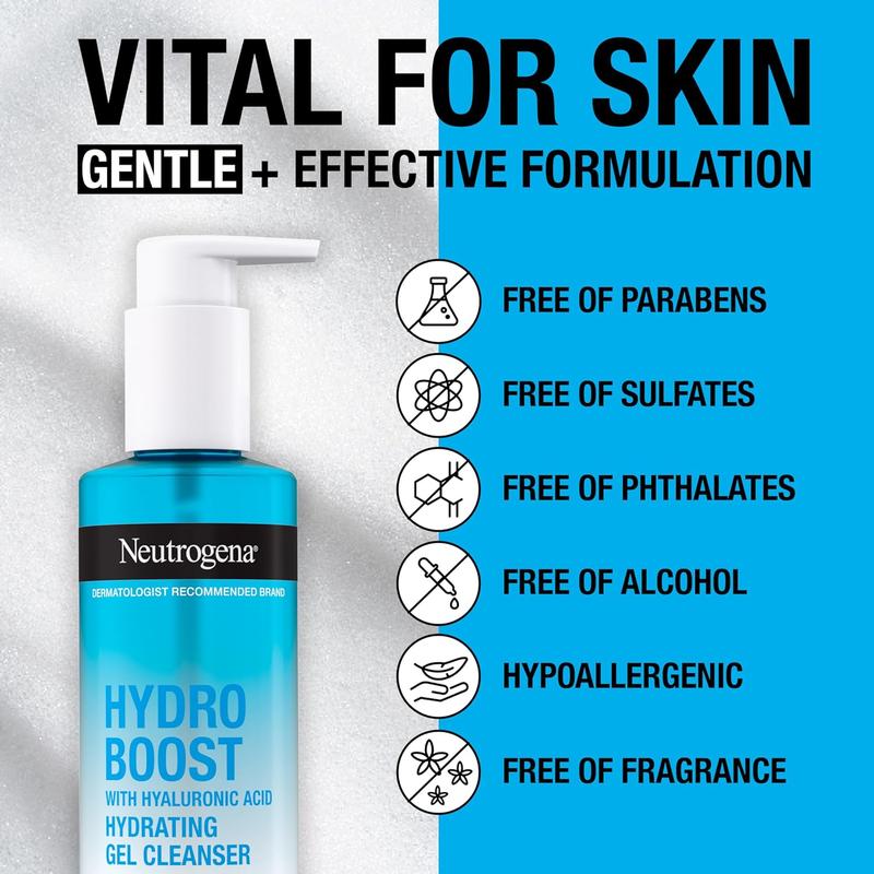 Neutrogena Hydro Boost Hydrating Gel Cleanser + Hyaluronic Acid, Fragrance Free        Skincare Daily Face Wash Facial Cleanser